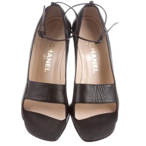CHANEL Black Leather Stilettos with Lucite Heel